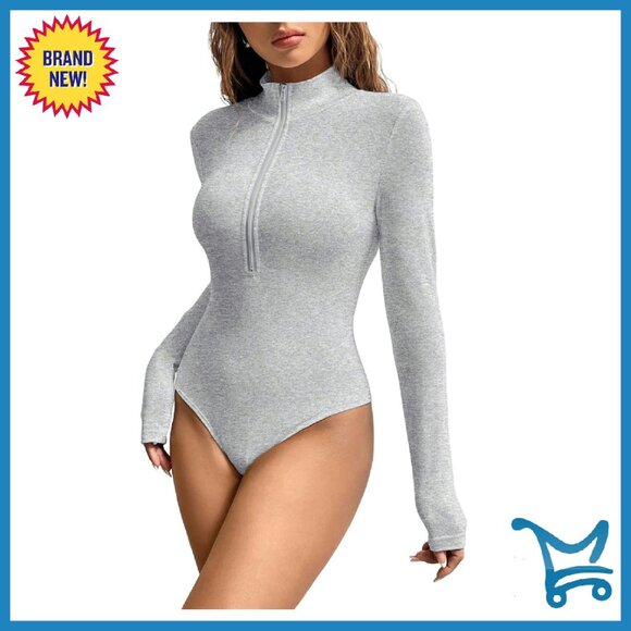 Long Sleeve Bodysuit Turtleneck Shapewear Half Zip Sexy Top